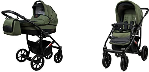 BabyLux Largo 2-in-1 Baby Kinderwagen Tief und Kinderwagen mit Zubehör Verstellbar und faltbar Aluminiumkonstruktion Wasserdicht Nicht abnehmbare Räder Pink Owl Black Frame