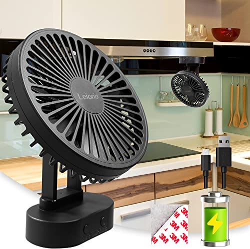 Leiorio Ventilador USB, Batería recargable de 3600mAh, Ventilador de Mesa Portatil con Tornillos magnéticos, Silencioso con 3 velocidades para escritorio, cocina, aseo, al aire libre(Negro) (XM-07)