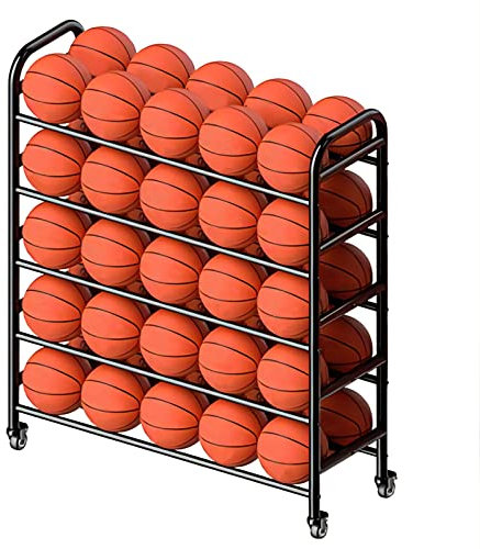whalebee Ball Aufbewahrung Regal Fußball, Basketball Organizer Regal Länge 123cm 140cm Ballhalter Aus Metall Mit Rädern Leicht Zu Bewegen Ballwagen 4 Ebenen, 5 Ebenen Garage Organizer Für Sportgeräte