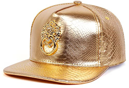 EPERDE Fashion Snapback Herren Flache Baseballkappe Golden Lion Loop Multi Farbe Figur PU Leder Hip Hop Cap Punk Casual Street Trend Caps