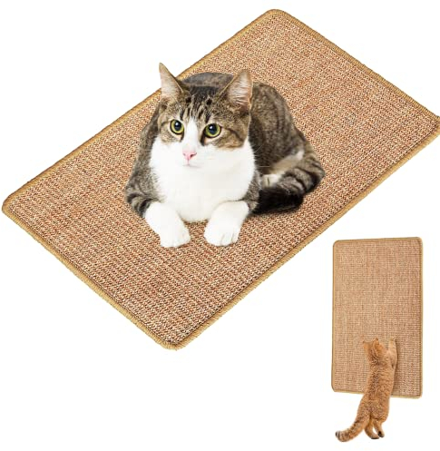 Cartón Rascador para Gatos de interior, Alfombra de Sisal, Overlock Fuerte y Adsorbible, para Pared, Muebles y Esquinas, Marrón Claro (60x40cm)