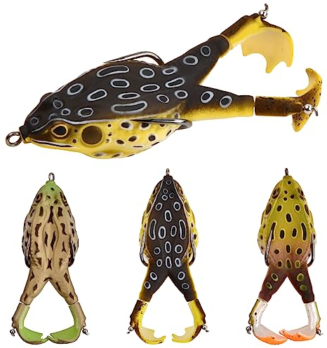 Hoxfly 3 Stück Soft Frosch Angelköder, Double Haken 360°Soft Bait Silikon-Angelköder, 3D Double Propeller Frogs Weiche Köder, Koeder Angeln Köder Haken Set für Angelausrüstung, Angelbegeisterte