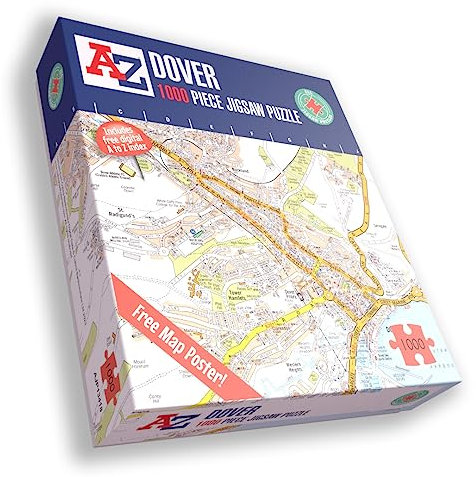 Great Britain A-Z Map of Dover 1000 Piece Jigsaw Puzzle – Exclusive Street Map – Includes Guide Print & City Index – Nostalgic Gift Mapping Fun for Adults