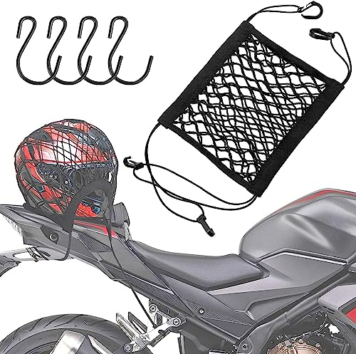 Rete per Casco Moto,Rete per Moto con 4 Ganci丨Rete per Casco Moto per Fissare i Bagagli Casco(Nero)