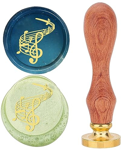 craspire Wachssiegel-Stempel, Musiknote, 25 mm, Abnehmbarer Messingkopf, Retro-Vintage-Siegelwachsstempel Mit Holzgriff Für Hochzeit, Party, Weihnachten, Umschläge, Einladungen, Geschenkpapier