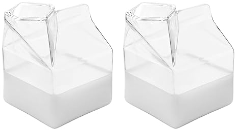 Pomurom Glass Milk Carton Cup, 1/2/4 Pieces 350ml Glass Milk Carton Creamer Pitcher, Cocktail Glass, Reusable Clear Glass Mug Jug for Milk Coffee Water Juice Beverages Cocktail Wine