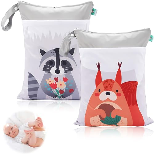 2 Stück Windeltasche Wetbag, Stoffwindeln Nasstaschen, Wasserdichter Wetbag Organiser, Wetbag Baby, Wet Bag Kindergarten, Wiederverwendbar Nasstaschen für Unterwegs Kleinkind Reisen, Fitnessstudio
