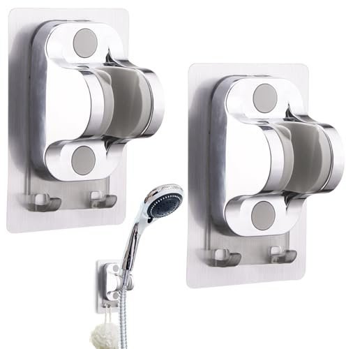 Juego de 2 Soportes de Ducha Universales, No Requiere Perforación, Inclinación Ajustable, Súper Adhesivo, Con Ganchos para Cabezal