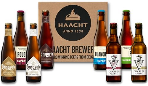 SUPER 8 / Haacht Bier Set Box 8 x 33cl - Bier Geschenke für Männ und Frauen, Belgisches Bierpaket von der Belgium Brauerei Haacht.