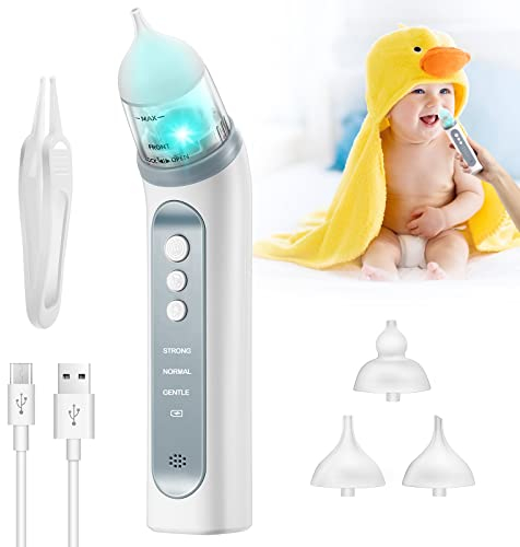 Nasensauger Baby Elektrisch, Nasensauger Staubsauger für Kleinkind, Wiederaufladbar, Nasenschleim Sauger mit 3 Saugstärken & 3 Silikon Größen Tipps, mit Musik und Licht für Neugeborene & Säuglinge