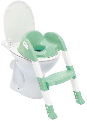 Thermobaby - Kinder WC Reduzierer - Kiddyloo - Clever, Spielerisch & Hygienisch - Verstellbare Füße - Rutschfeste Stufe - Kompaktes Zusammenklappen - Ab 18 Monate - Seladon-Grün
