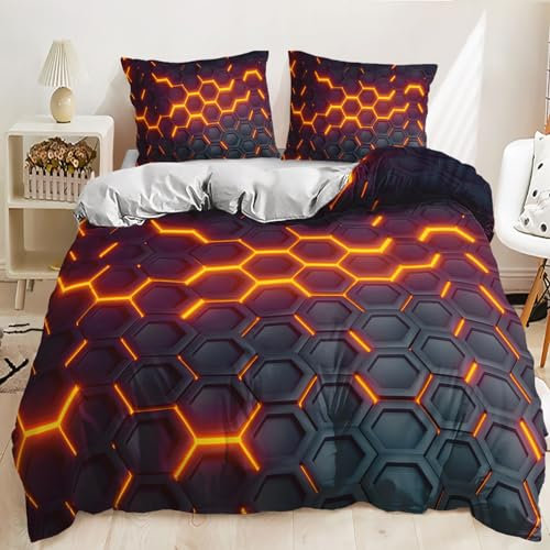3D-Bettwäsche-Set mit Wabenmuster, für Jungen, leuchtend, geometrisch, Herren-Bettwäsche-Set für Kinder, Teenager, moderner Bettbezug, schwarz, Einzelbettgröße
