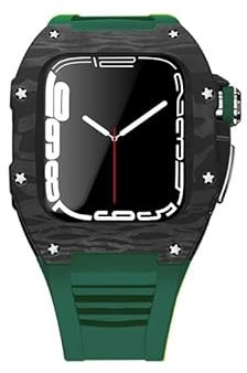 FACDEM Fluoro Cinturino In Gomma Kit per Apple Watch 8 7 45mm In Fibra di Carbonio Titanio Della Copertura Della Cassa Della Copertura Paraurti per iWatch 6 SE 5 4 44mm Band Set, 45MM, agata