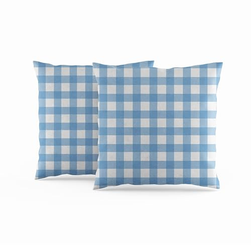 ggaimwf Gingham-Kissenbezüge 2er-Pack 40x40cm Blau Kariert Pastell Bauernhaus Dekorative Kissenbezüge Quadrat Kissenbezüge für Sofa Couch Wohnzimmer Schlafzimmer Wohnkultur Streukissenbezug