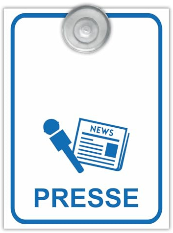 Indigos UG - Schild Presse - 9x12 cm - Aluverbundplatte mit Saugnapf - Innenbefestigung für Ihr Auto - UV-Beständig - Einsatzschild - Hinweisschild - Warnschild