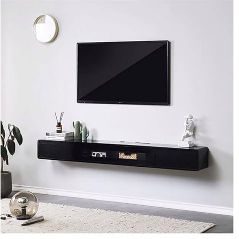 TV-Konsole Schwebendes TV-Gerät aus Holz, 78,7-Zoll-TV-Schrank zur Wandmontage, schwebende Regale mit 2 Schubladen, moderne Entertainment-Medienkonsole, große TV-Bank mit Stauraum for Wohnzimmer und B
