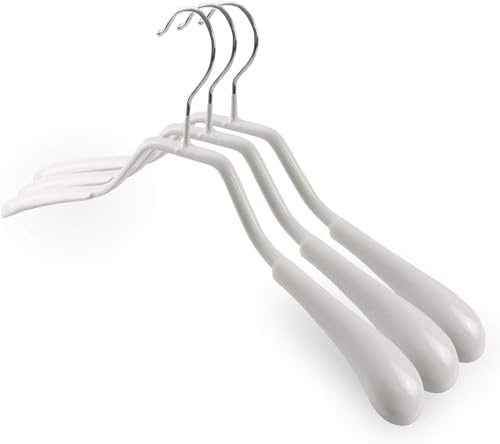 famy.Shop Kleiderbügel aus Metall, 6 Stück vollständig gummiert, extra breite Schulterauflage (46cm) f. Jacken/Mäntel/Strickwaren, weiß