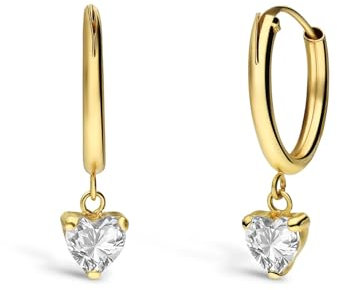 Lucardi - Damen Ohrringe aus 585er Gelbgold, mit Herz, Zirkoniastein - Ohrringe - 585 Gold - Gelbgold - Nickelfrei