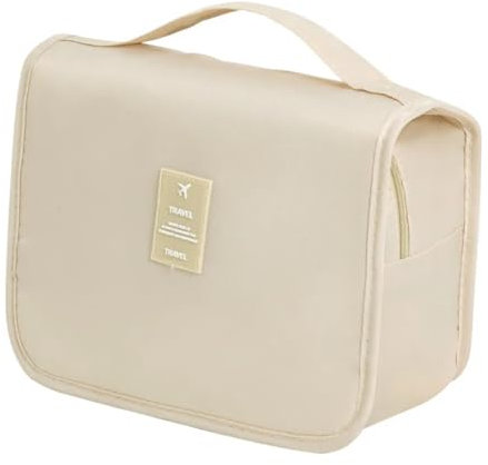 HealthyMoov Trousse de Toilette Voyage avec Crochet à Suspendre Pochette Maquillage cosmétiques parfums Sac de Voyage Organisateur Rangement Salle de Bains Blanc crème 20cm x 23cm étanche Waterproof