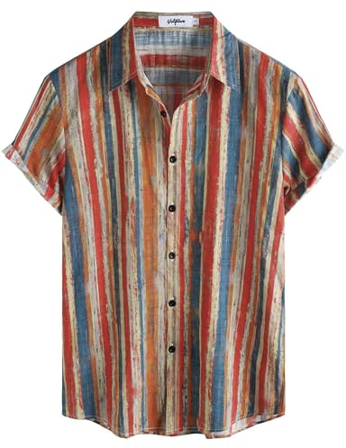 VATPAVE Mens Hawaiian Shirt Short Sleeve Button Down Shirts 3XL Blue Red