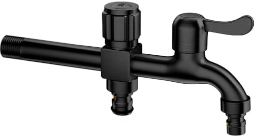 SXWYLZ Grifo Jardin Doble Salida Largo Grifo de Jardín de Doble Salida 1/2 Grifo Lavadora Doble de Acero Inoxidable para Fregadero Exterior Jardin 200Mm,Negro