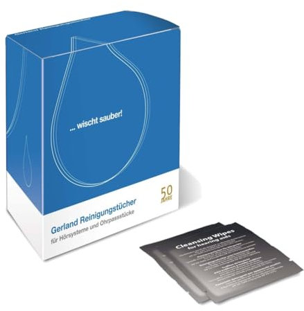 Gerland Reinigungstücher – Feuchttücher für Hörgeräte, Otoplastiken & Ohrstöpsel – Einzeln verpackt – Entfernt Ohrenschmalz – 30 Stück im Karton