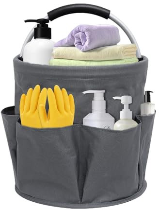 DAJASD Putzmittel Organizer, Faltbarer Cleaning Caddy Organizer mit Griff & 6 Aufbewahrungstaschen, Universal Gartengeräte Organizer Box, Faltbarer Putztasche für Innenbereich Garten Badezimmer - Grau