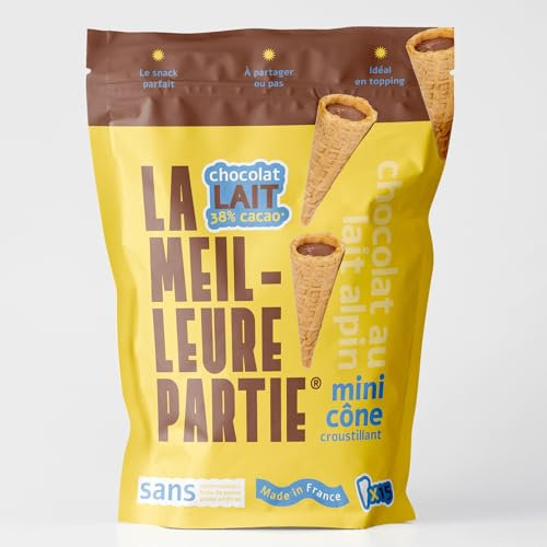 La Meilleure Partie® - Mini Cône Croustillant Fourré au Chocolat Au Lait Alpin 38% Cacao | Cacao Durable et Sans Huile De Palme | Made In France