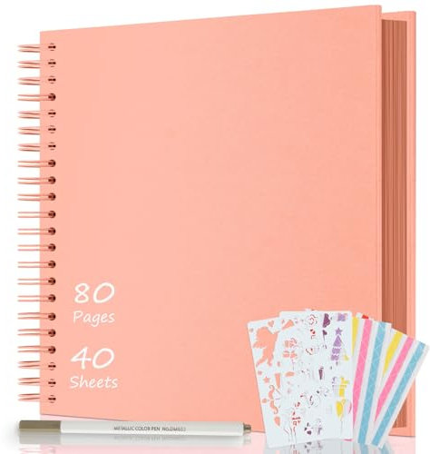 AIOR Fotoalbum zum Selbstgestalten und Einkleben, DIY Spiralalbum 80 Seiten, Fotoalben Scrapbook 30,5x30,5cm, Fotobuch für Baby Valentinstag Geburtstag Jahrestag Geschenk (Rosa)