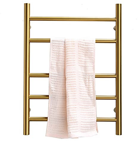 QRXALISA Towel Warmer Drying Rack, Electric Brushed Gold Heated Towel Rail Radiator for Bathroom, Wall Mounted Heated Towel Rack with On/Off Switch, 304 Stainless Steel, 600X520x125mm,Hardw