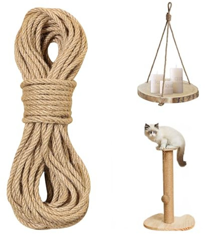Corde de Jute Naturelle Tosadée 8mm, 20M Corde de Jute, Corde Chanvre, Corde de Jute Naturelle, Ficelle Jute, pour Chat DIY, Camping, Maison, Jardinage, DIY l'emballage Cadeau et Artisanat Décoratif