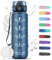 Gourde 1l, Gourde Motivation, Gourde Anti-Fuite, Gourde Sport avec Marqueur de Temps, Gourde Graduée pour 1 Journee, Facile à Nettoyer, Gourde Plastique, Bouteille pour Running, Camping, Vélo, Sport