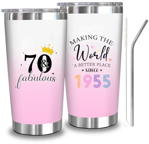 Zyphoria 70th 1955 Birthday Gifts for Women,ar Old Birthday Cups GIF 70 Yets for Her, Cool 70th Gift Decorations for Women Turning 70, 70 and Fabulous 20 OZ Stainless Steel Tumbler