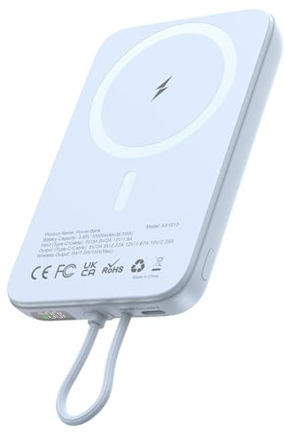 For Magsafe Power Bank 10000mAh, AsperX Magnetic Portable Charger 22.5W PD Fast Charging with USB-C Cable, LED Display, Wireless Battery Pack for iPhone 16/15/14/13/12/Pro Blue