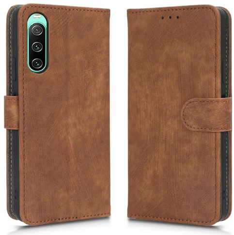 LMFULM® Hülle für Sony Xperia 10 IV XQ-CC54/ XQ-CC72/ SOG07 (6,0 Zoll) PU Lederhülle Retro Gefrostet Magnetverschluss Handytasche Anti-Diebstahl-Bürste Brieftasche Stand Ledertasche Braun