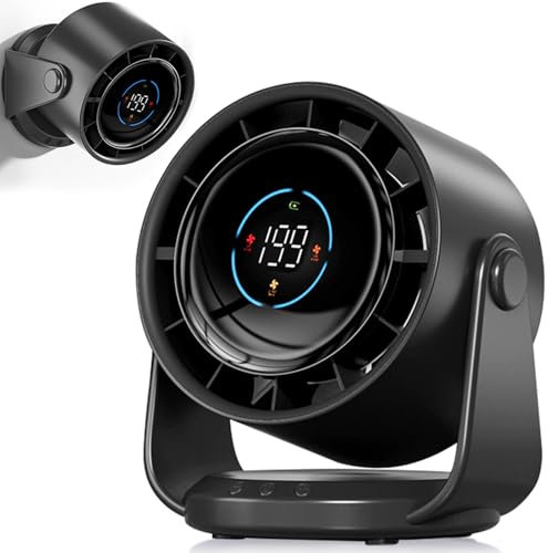 Desk Fan for Bedroom, Air Circulator Fan for Whole Room, 25dB Ultra Quiet, Rechargeable, 120° Tilt,199 Speeds Strong Airflow, LED Display, Table Fan for Office Kitchen Home Kitchen Dorm Bedside Black