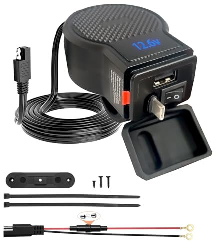 Hoembpn 72W Moto USB Charge Chargeur Étanche IP65 avec Voltmètre LED et Interrupteur on/Off, Câble Rétractable Type-C, QC3.0 PD3.0 Prise USB C à Charge Rapide pour Moto 12V/24V, Bateau, ATV