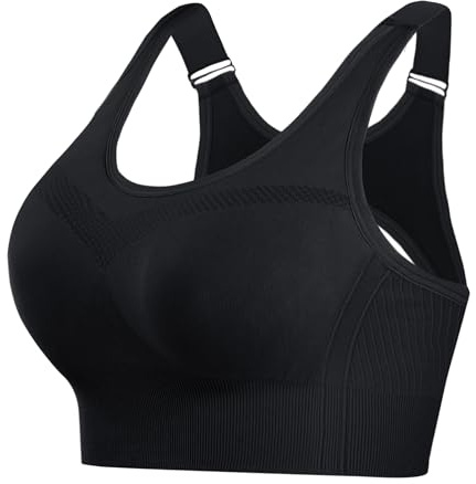 Litherday Women's Sports Bra High Impact Adjustable Strap Seamless Sports Bras Removable Padding Yoga Gym Running Workout Crop Top(Black,L)