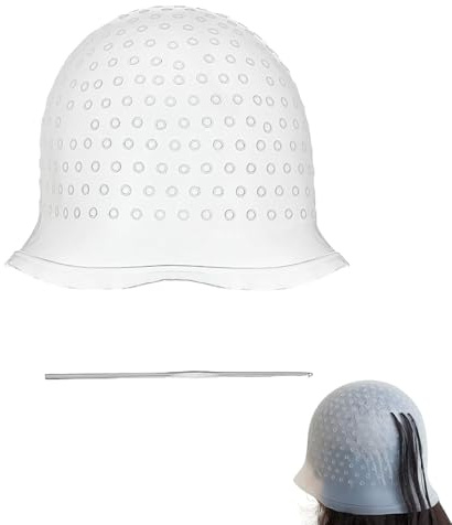 SträHnchenhaube,Silikon Strähnenhaube,Haarnetz Stränchen Haube Mit Löcher,Wiederverwendbar Haare Friseur SträHnenhaube FäRben,Hochglanz Strähnen Set für Professional Salon und Haus Haarefärben (Weiß)