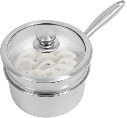 Kaichenyt Dampftopf, Edelstahl-Dampfgarer mit Praktischer Handgriff Kartoffeldämpfer Zweistufiges Design für Induktionsherd 20x10cm Silber