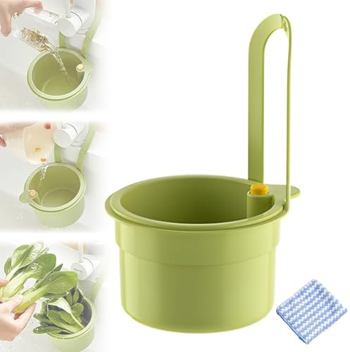 Sink Strainer Basket,Sink Food Catcher,Drain Basket for Kitchen Sink,2025 New Faucet Hanging Strainer, Adjustable Sink Filter Tray Tap,Press Automatic Dumping Kitchen Draining Baskets (Green)