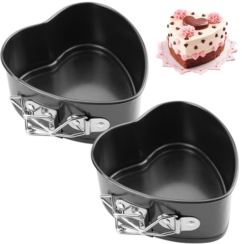 EUBSWA Lot de 2 moules à charnière en forme de cœur - 14,5 x 13 x 5 cm - Avec revêtement antiadhésif - Pour moule à gâteau, quiche, tarte, moule à charnière