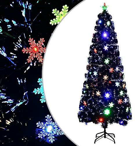 Sapin de Noël artificiel avec LED multicolores et fibres optiques, aspect fibre de PVC réaliste pour éclairage festif, support stable et instructions de montage (français non garanti)