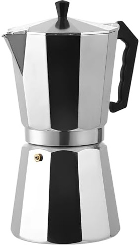 Packool Cafetière à moka en aluminium de 14 tasses, cafetière expresso classique, percolateur octogonal pour cuisinière à gaz ou électrique, poignée résistante à la chaleur, café italien et cubain