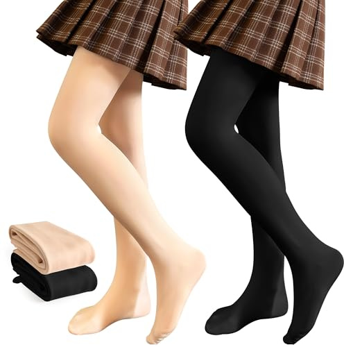 JinBei Collants Thermiques Fille Doux, Lot de 2, 6-8 Ans, Chair et Noirs