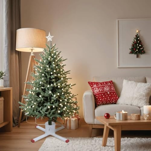 Supporto per Albero di Natale Bianco 61x61x15.5 cm, Base in Metallo e Plastica, con Serbatoio d'Acqua per Albero Fresco, Adatto per Albero Vero, Adatto per Tronchi di 30-110 mm