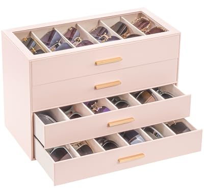 Lolalet 12 Slots 2 Ebenen Sonnenbrillen Aufbewahrung Sunglasses Organizer | Brillenkoffer mit transparentem Glasdeckel Display für mehrerer Brillen