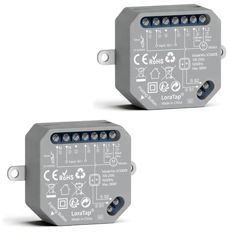 LoraTap 2 interruptores ZigBee para persianas - Control inteligente del hogar para persianas y cortinas de 380W, compatible con Alexa, requiere hub