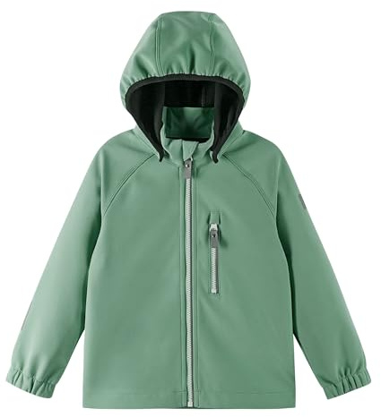 Reima - Vantti Softshelljacke für Kinder - Wasserdichte Übergangsjacke für Kinder, atmungsaktive Softshelljacke für Mädchen & Jungen mit abnehmbarer Kapuze - Stone Green, 104