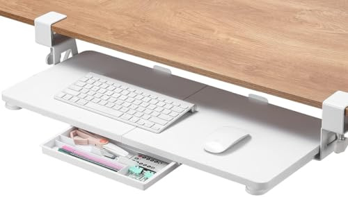 Spacetronik Tastaturablage Untertisch Ausziehbar 68x30 cm | Stabile Tastaturauszug Untertischmontage mit C Klemme, Ergonomischer Tastaturschublade für Schreibtisch, Belastbar bis 5kg
